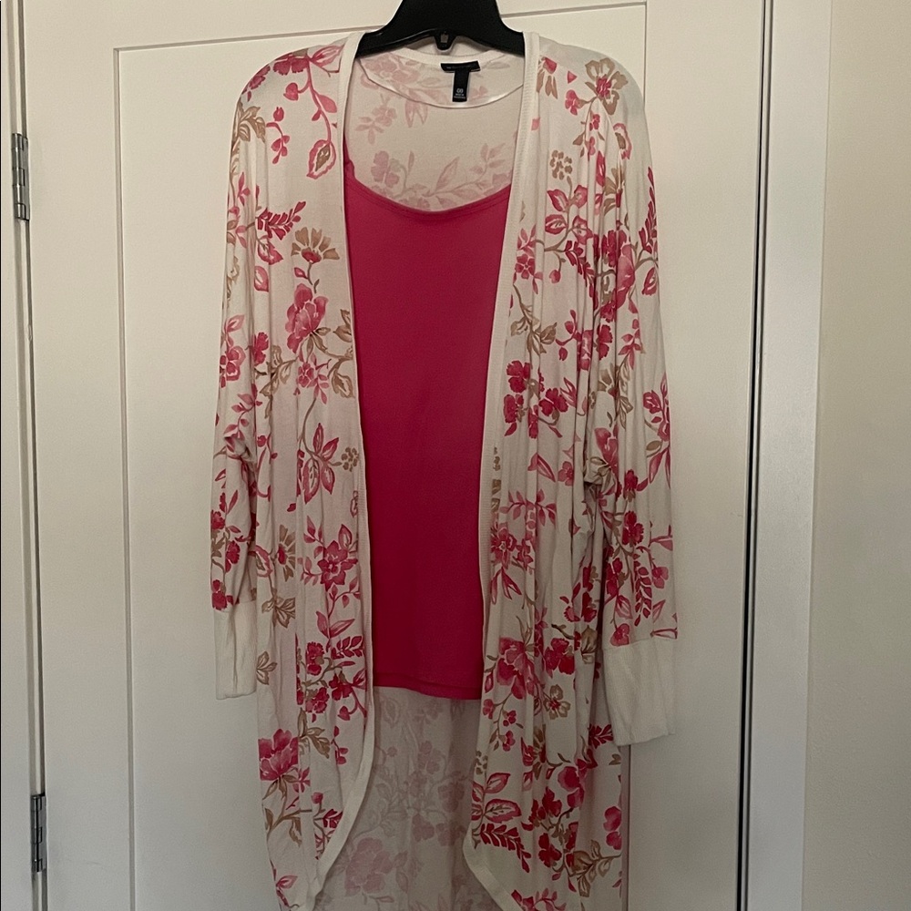 torrid Cream Floral Duster Cardigan with Pink Tank